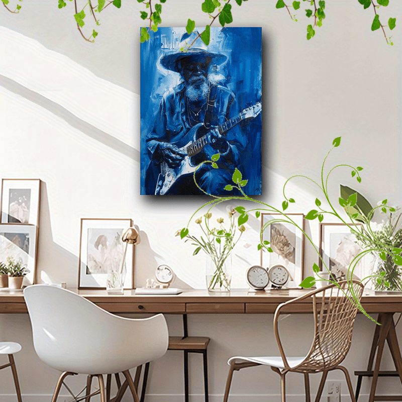 Man Playing Guitar Wooden Framed Canvas Print