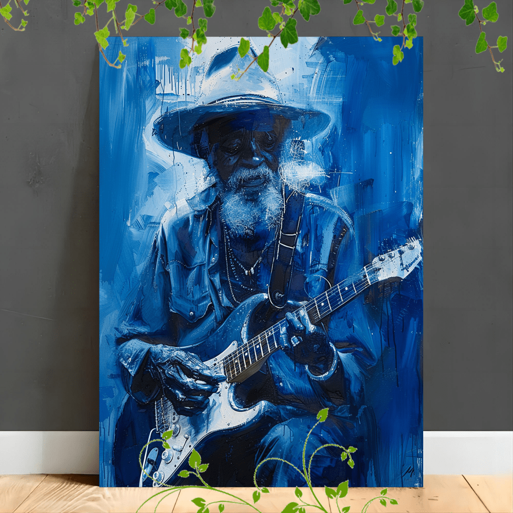 Man Playing Guitar Wooden Framed Canvas Print