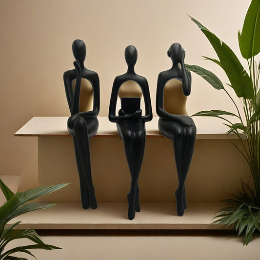 Elegant Black Abstract Thinker Statue Set 3 pcs set