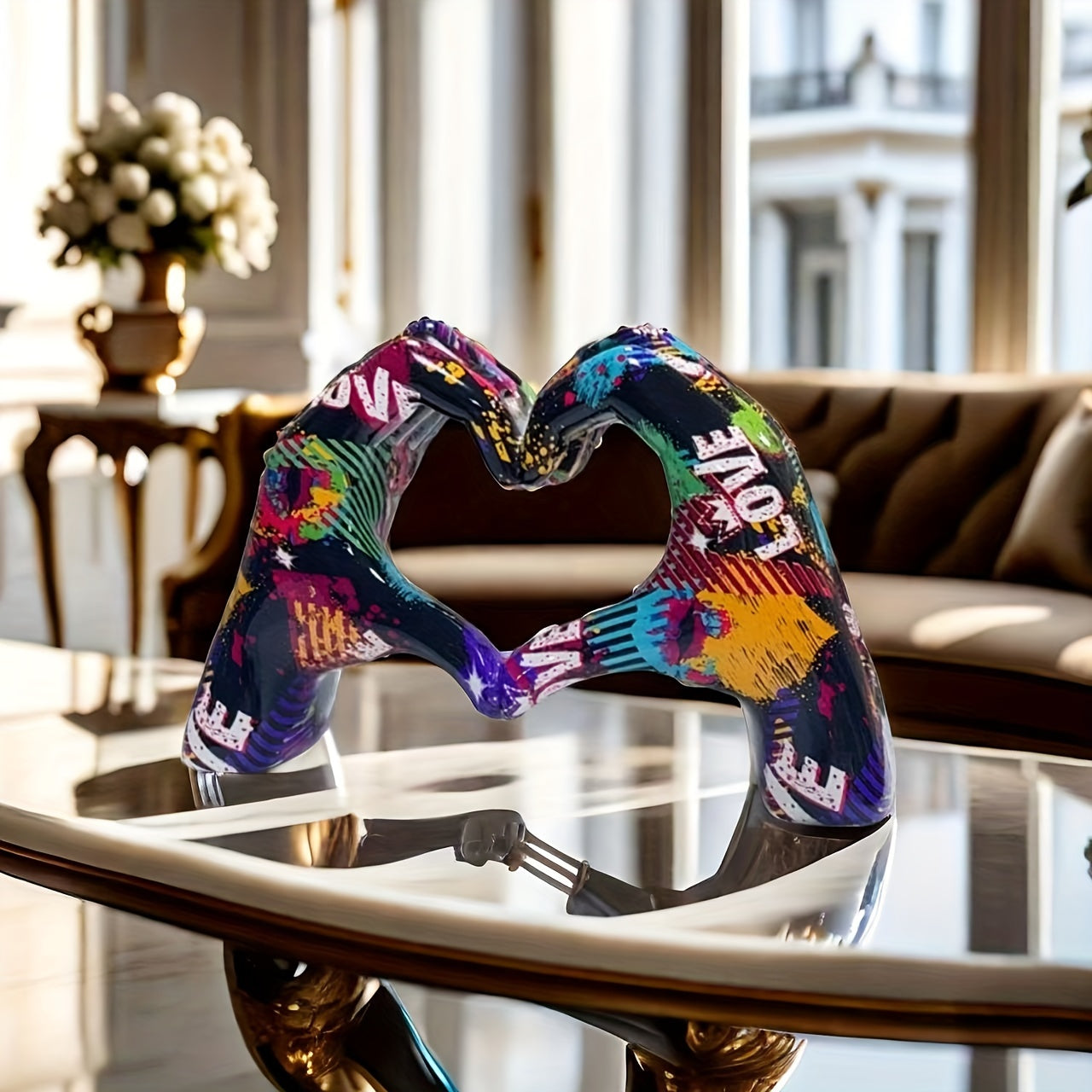 Chic Love Gesture Resin Sculpture  Perfect for Living Room Office Desk  Hotel Decor  Versatile Art Piece for All Seasons